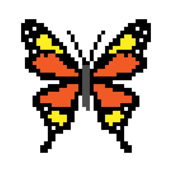 Διανυσματικός Σχεδιασμός Pixel Τέχνης Μιας Πορτοκαλί Χρωματισμένης Πεταλούδας Λευκό Φόντο — Διανυσματικό Αρχείο
