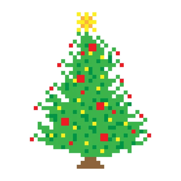 Uma Ilustração Vetorial Pixel Art Árvore Natal Isolada Fundo Branco — Vetor de Stock