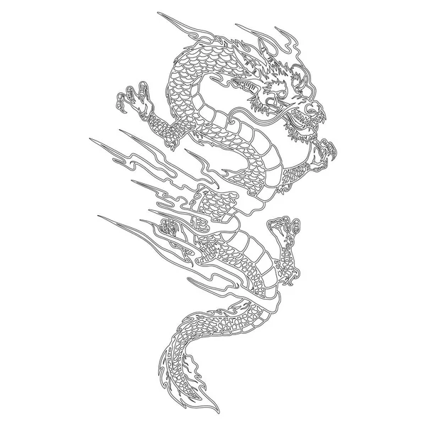 Illustration Numérique Tatouage Dragon Traditionnel Noir Blanc — Image vectorielle