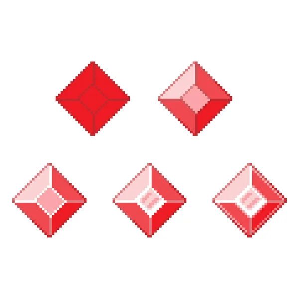 Diseño Vectorial Pixel Art Diamantes Rojos Sobre Fondo Blanco — Vector de stock