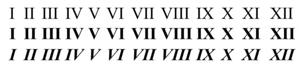 一组在白色背景上从1到12个孤立的罗马数字 — 图库矢量图片