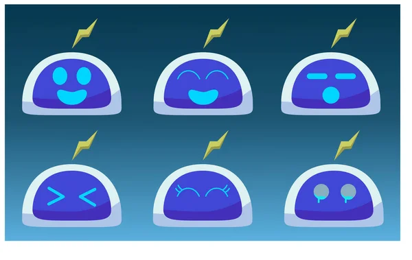 Conjunto Iconos Emoticono Robot Azul — Vector de stock