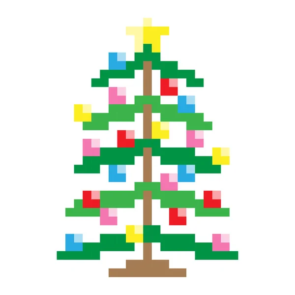 Vektor Illusztráció Pixel Művészet Karácsonyfa Elszigetelt Fehér Háttér — Stock Vector