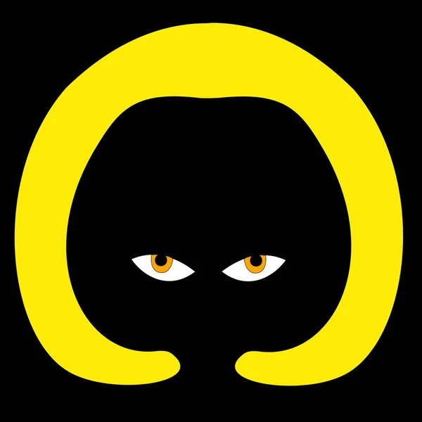 Μάτια Ένα Κίτρινο Στρογγυλό Πλαίσιο Απομονώνονται Μαύρο Φόντο — Διανυσματικό Αρχείο