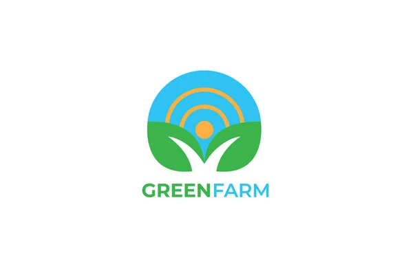 Der Sonnenaufgang Hinterlässt Logo Vektor Illustration Öko Grüne Bauernhof Naturprodukte — Stockvektor