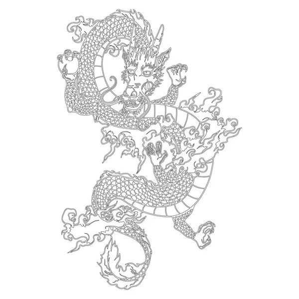 Een Digitale Illustratie Van Een Zwart Wit Traditionele Draak Tattoo — Stockvector
