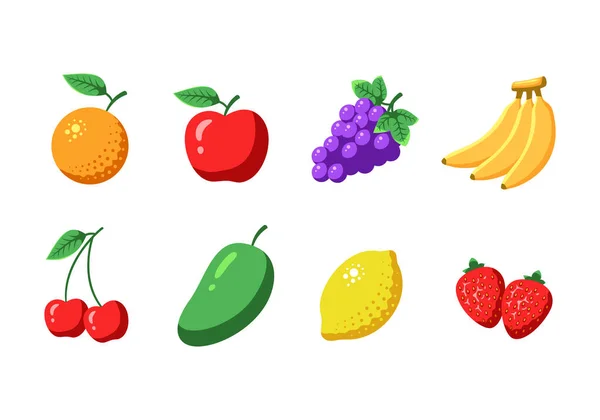 Une Collection Fruits Sur Fond Blanc — Image vectorielle