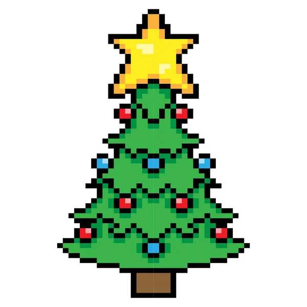 Vector Illustration Pixel Art Christmas Tree Isolated White Background — Stock Vector