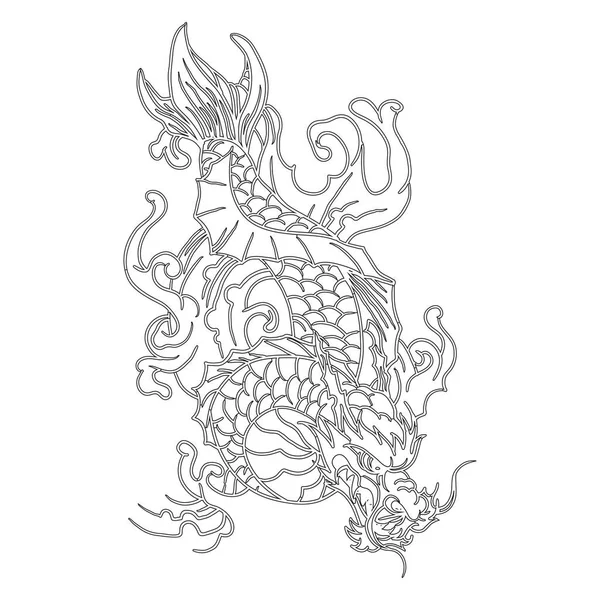 Uma Ilustração Digital Design Tatuagem Dragão Tradicional Preto Branco — Vetor de Stock
