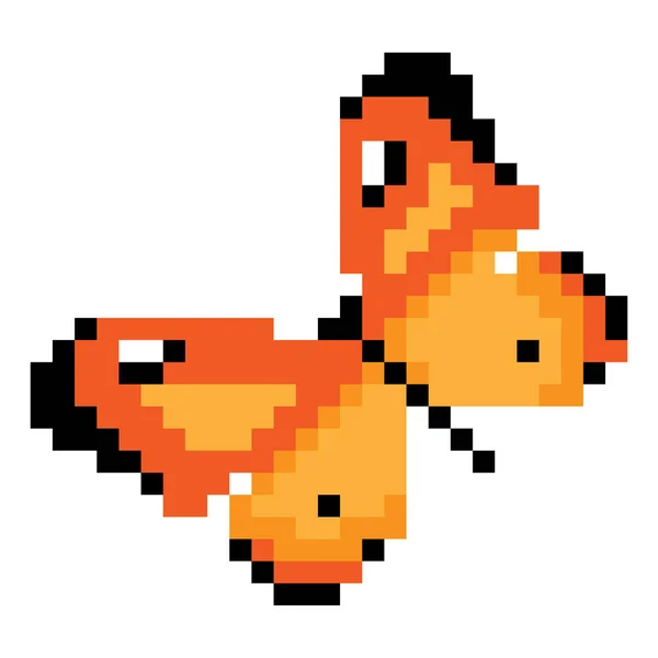 Векторная Иллюстрация Пиксельного Искусства Оранжевой Бабочки Белом Фоне — стоковый вектор