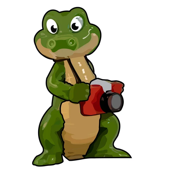 鳄鱼的垂直矢量 带有照相机 — 图库矢量图片