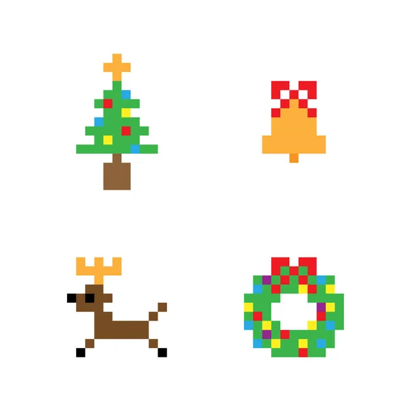 Pixel Art Vector Design Christmas Icon Set White Background — Stock Vector