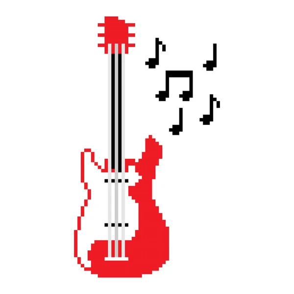 Uma Arte Pixel Editável Uma Guitarra Notas Música Fundo Branco —  Vetores de Stock