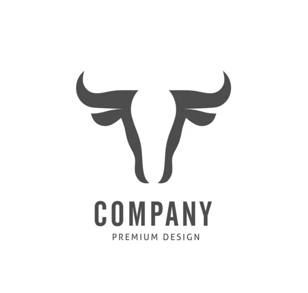 Bull Head Logo Design Gray Editable Vector Icon Copy Space — Stock Vector