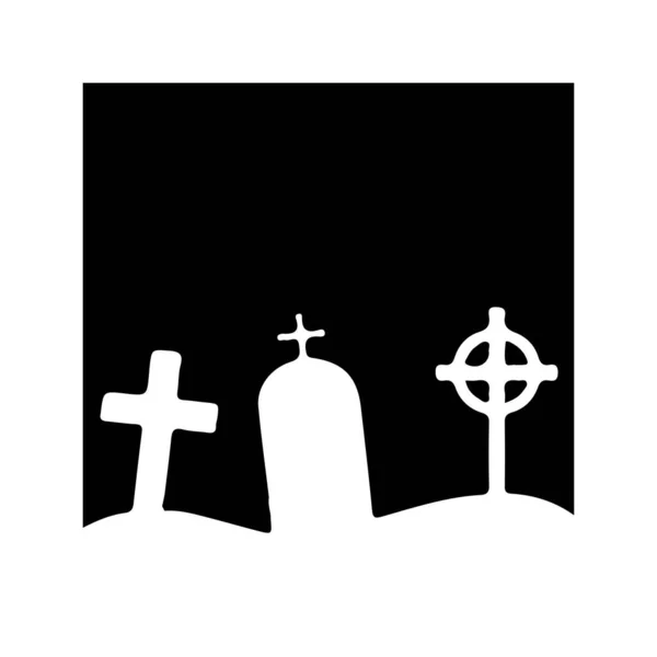 黒い背景に孤立したハロウィーンの墓のアイコンのイラスト — ストックベクタ