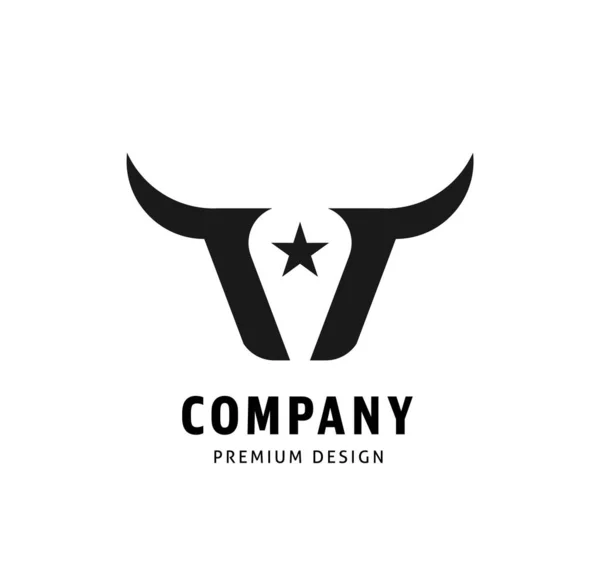 Minimalistic Logo Design Bull Horns Star Isolated White Background — Stock Vector