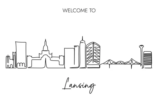 Vektorillustration Eines Handgezeichneten Entwurfs Der Stadt Lansing Und Text Auf — Stockvektor