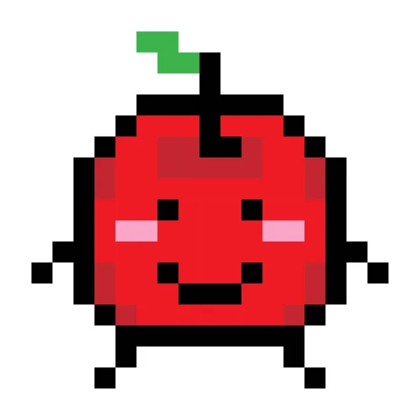 一个可爱的像素艺术的微笑红苹果孤立在一个空的白色背景 — 图库矢量图片