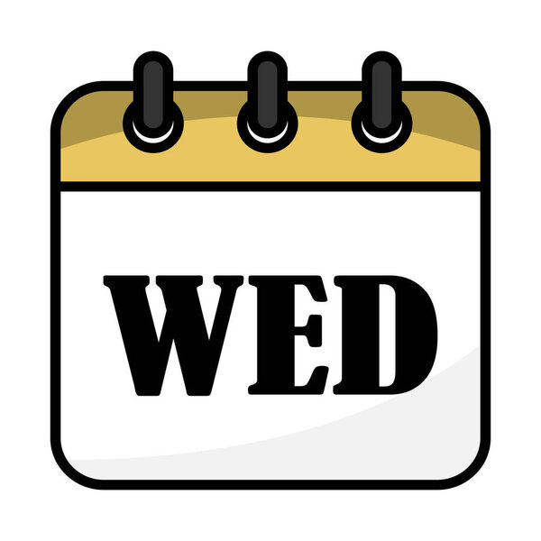 A calendar icon for Wednesday isolated on white background