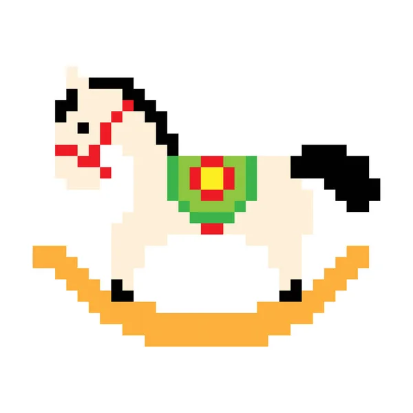 Vector Ilustración Pixel Arte Balanceo Caballo Aislado Fondo Blanco — Archivo Imágenes Vectoriales