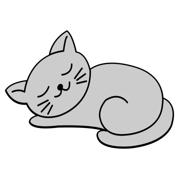 Vector Cute Funny Sleeping Cat Isolated White Background — Stock Vector
