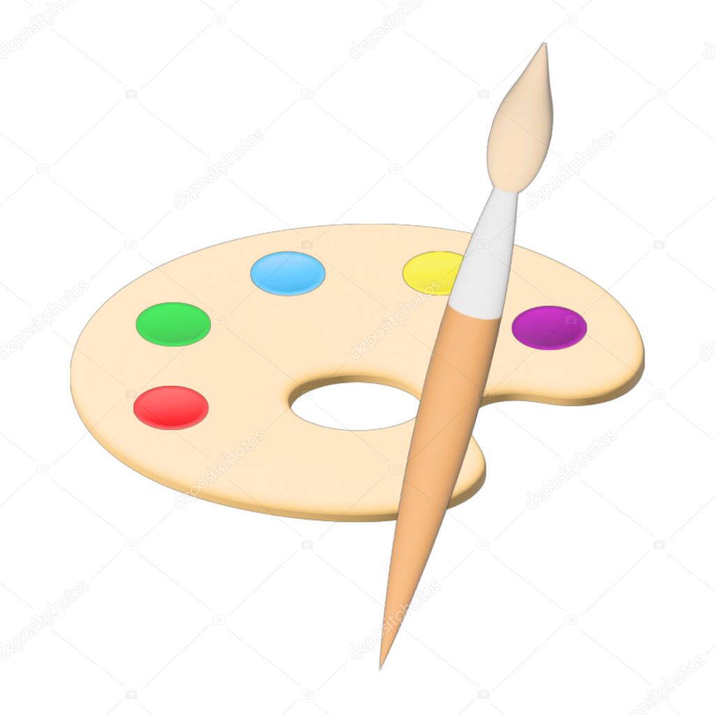 An illustration of a watercolor and paintbrush isolated on a white background
