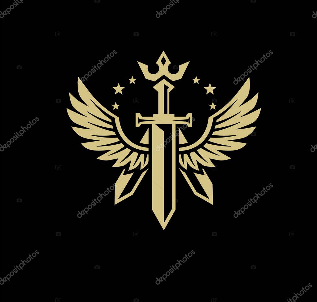 A vector of sword with wings in black background