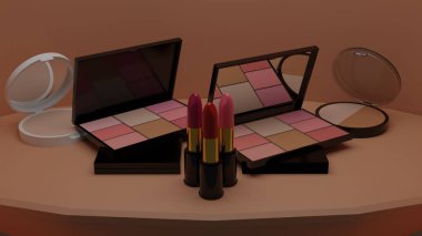 İzole edilmiş güzellik ürünlerinin 3 boyutlu sunumu