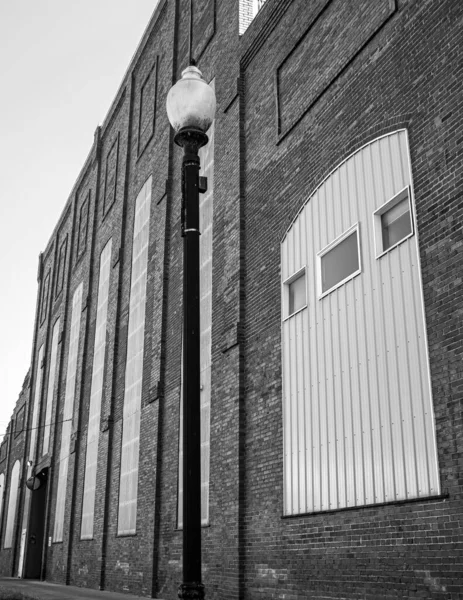 Eine Vertikale Graustufenaufnahme Einer Straßenlaterne Vor Einem Gebäude — Stockfoto
