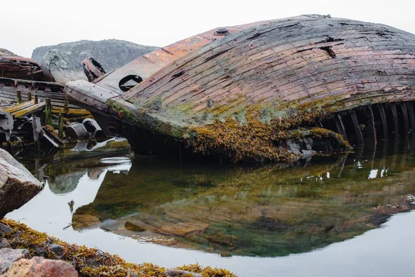 Die Überreste Eines Gesunkenen Schiffes Murmansk Russland — Stockfoto