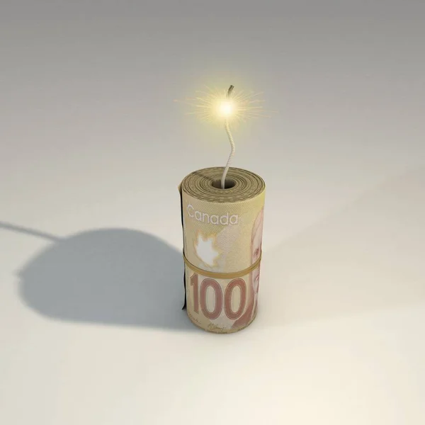 Eine Illustration Einer Kanadischen Geldrolle Dynamit Auf Weißem Hintergrund — Stockfoto