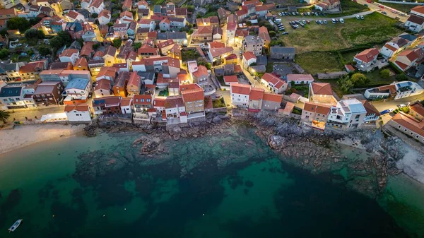 Drone Shot Colorful Houses Rocky Coast Corrubedo Natural Park Galicia — Stock Photo, Image
