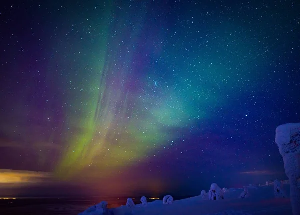 Aurora Borealis Known Norther Lights Playing Vivid Colors Lofoten Islands — Stock Photo, Image