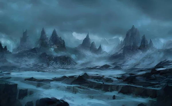 Ілюстрація Природи Скелястими Горами Напівпустельному Полі Під Хмарним Небом — стокове фото