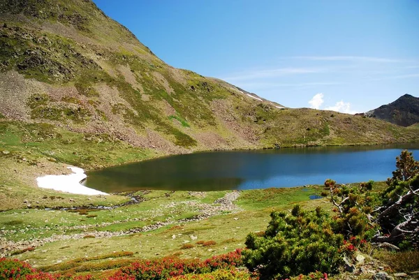 乡村平静的湖景与山水景观的自然景观 — 图库照片