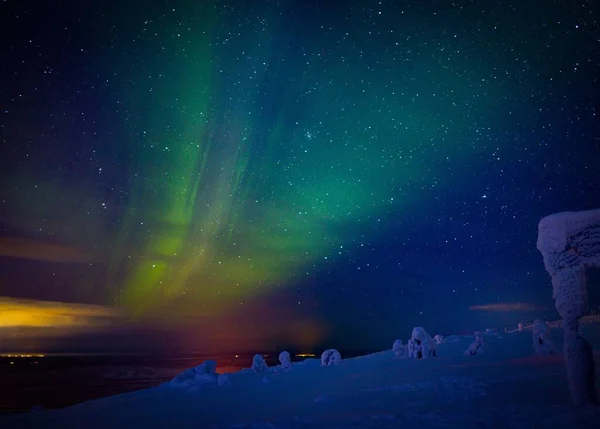 Kuzey Işıkları Olarak Bilinen Aurora Borealis Norveç Teki Lofoten Adaları — Stok fotoğraf