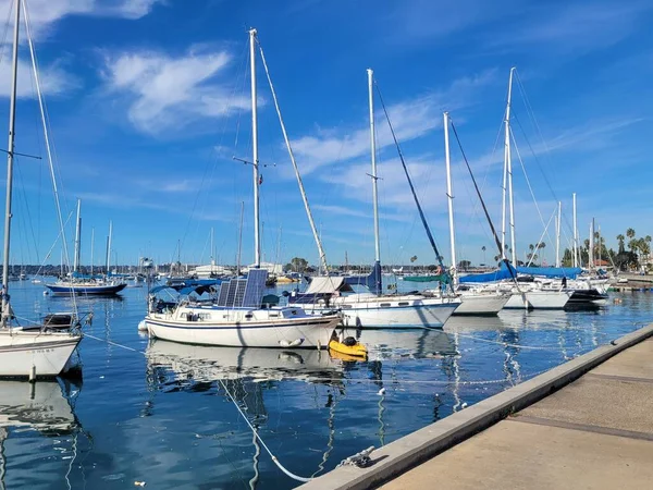Une Vue Panoramique Plusieurs Yachts San Diego Bay Hiver Par — Photo