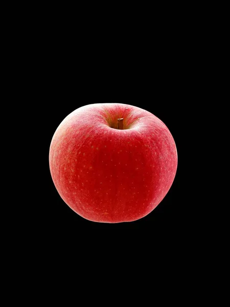 Vertikal Bild Ett Rött Äpple Isolerad Svart Bakgrund — Stockfoto