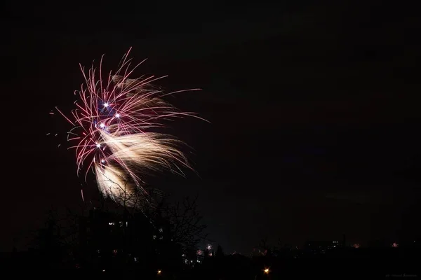 Ein Schöner Schuss Von Bunten Feuerwerk Magische Show — Stockfoto