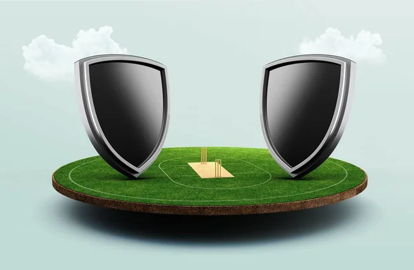 Eine Illustration Des Cricketstadions Mit Schild Emblem Auf Dem Spielfeld — Stockfoto