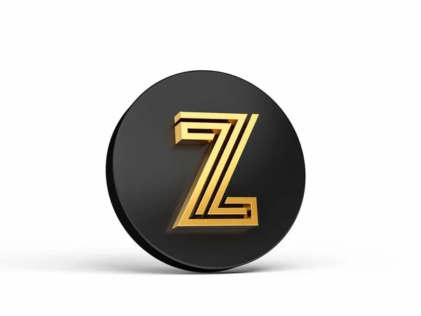 黑色按钮图标上皇家金现代字体字母Z的3D渲染 — 图库照片