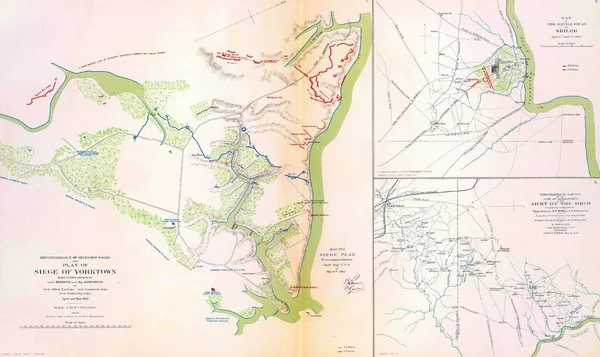 1862 Yılında Yorktown Savaş Alanının Haritaları Kuşatması Atlas Tan 1861 — Stok fotoğraf