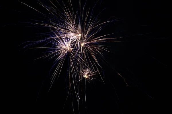 Gold Bluish Fireworks Isolated Black Background — Stock Photo, Image