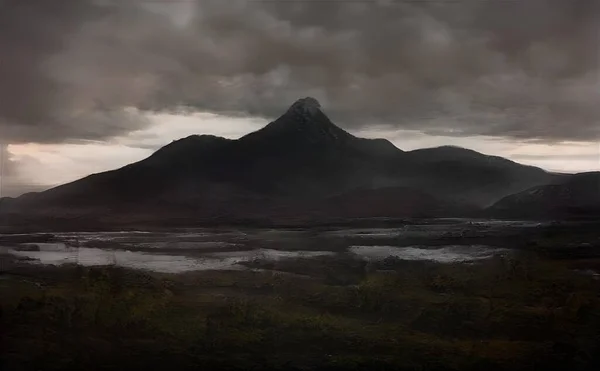 Een Illustratie Van Rotsachtige Heuvels Onder Een Bewolkte Hemel — Stockfoto
