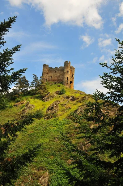 Eine Vertikale Aufnahme Des Schlosses Von Alleuze Auf Einem Hügel — Stockfoto