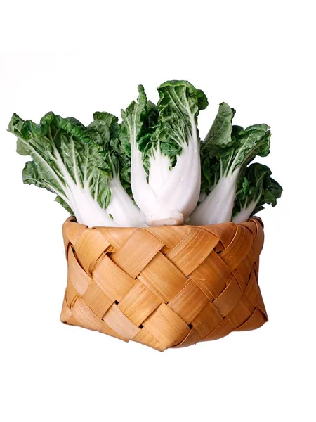 Eine Nahaufnahme Von Korb Mit Frischem Grünen Bok Choy Gemüse — Stockfoto