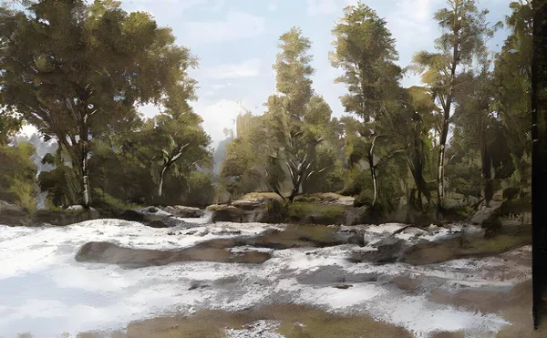 Иллюстрация Природы Лесами Полными Сосновых Деревьев Покрытых Снегом Дневное Время — стоковое фото