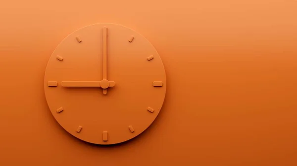 オレンジ色の背景にあるオレンジ色の壁の時計の3Dイラストは 9時を示しています — ストック写真