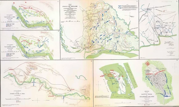 1862年 シロー ロアノーク島およびバルベルデの戦場の地図は アトラスから北軍の公式記録に従っている — ストック写真