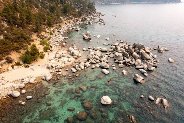 Aerial Shot Rocky Coast Lake Tahoe Usa — Stock Photo, Image